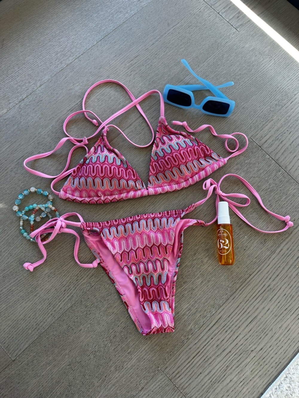 Pink Patterned Crochet Bikini Set - Picture 2 of 3